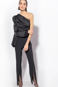 Topwear|PINKO Top Asymetrique En Satin Noir Limousine