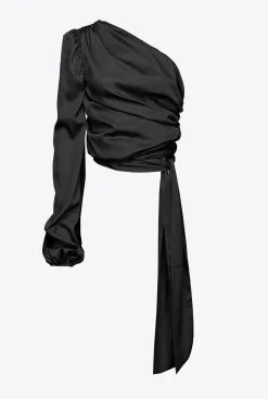 Topwear|PINKO Top Asymetrique En Satin Noir Limousine