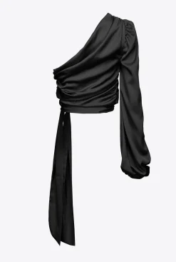 Topwear|PINKO Top Asymetrique En Satin Noir Limousine