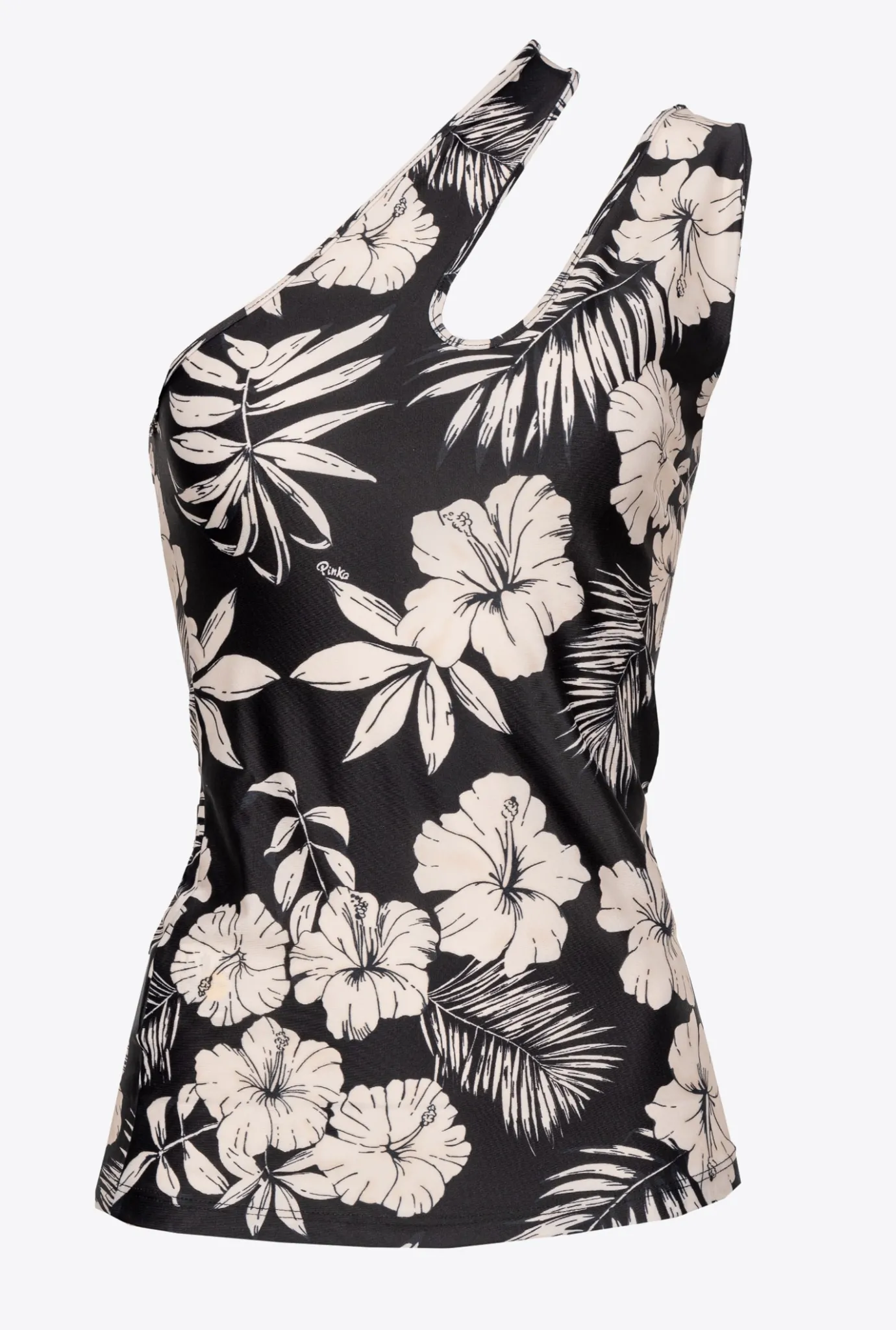 Tailleurs Et Ensembles|PINKO Top Asymetrique Fleur Graphique Noir/Beurre