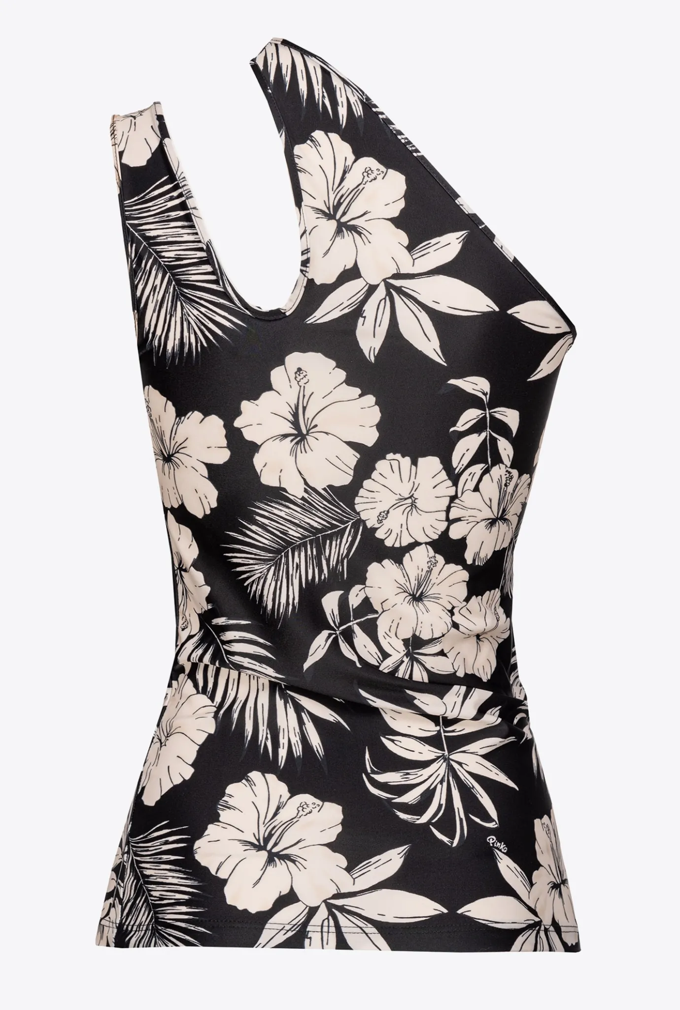 Tailleurs Et Ensembles|PINKO Top Asymetrique Fleur Graphique Noir/Beurre