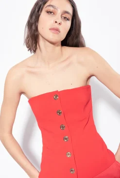 Tailleurs Et Ensembles|PINKO Top Boutonne Sans Manches Rouge Formule 1
