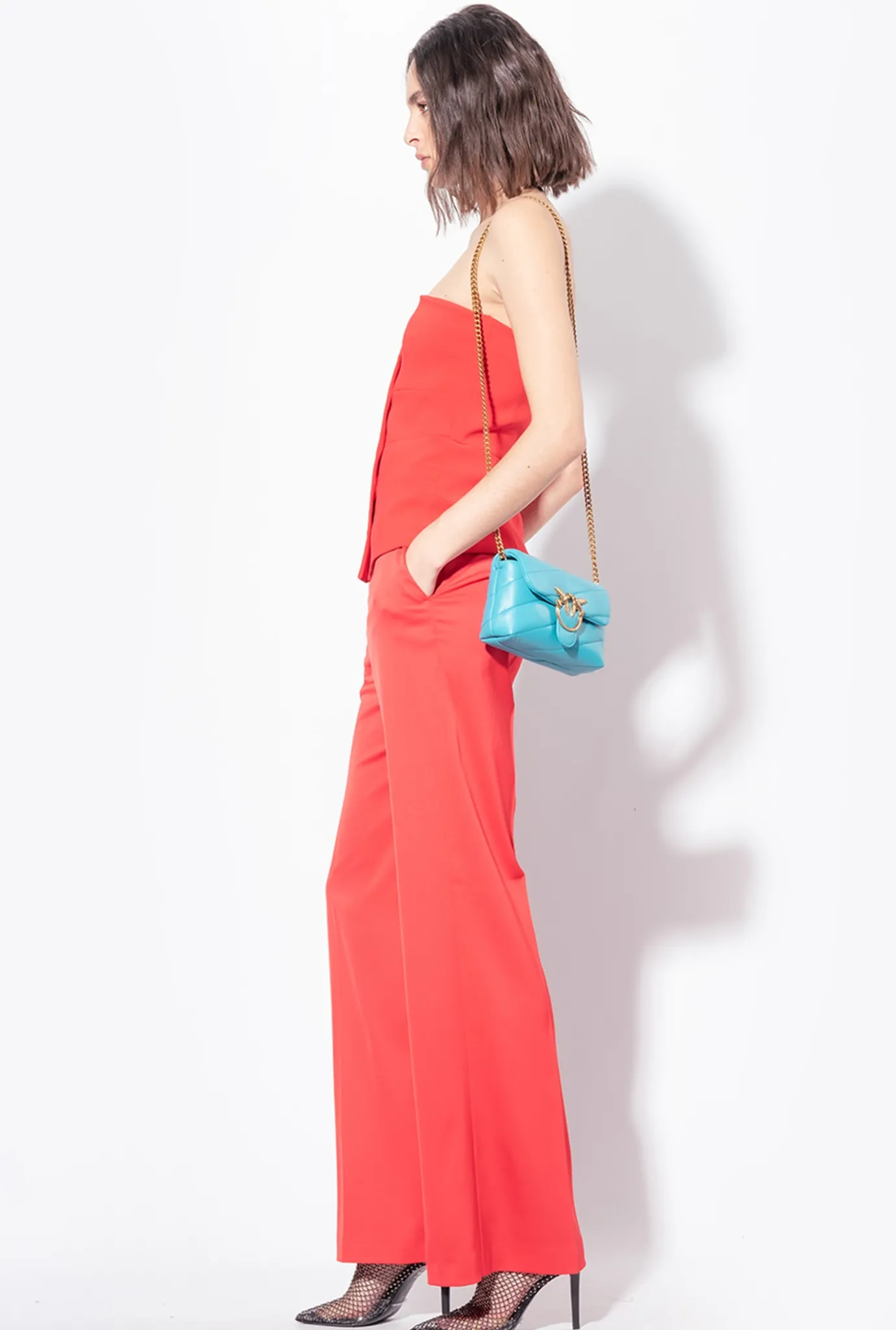Tailleurs Et Ensembles|PINKO Top Boutonne Sans Manches Rouge Formule 1