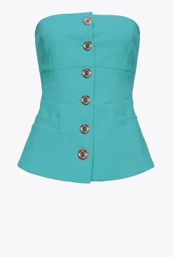 Tailleurs Et Ensembles|PINKO Top Boutonne Sans Manches Bleu Ciel-Marine