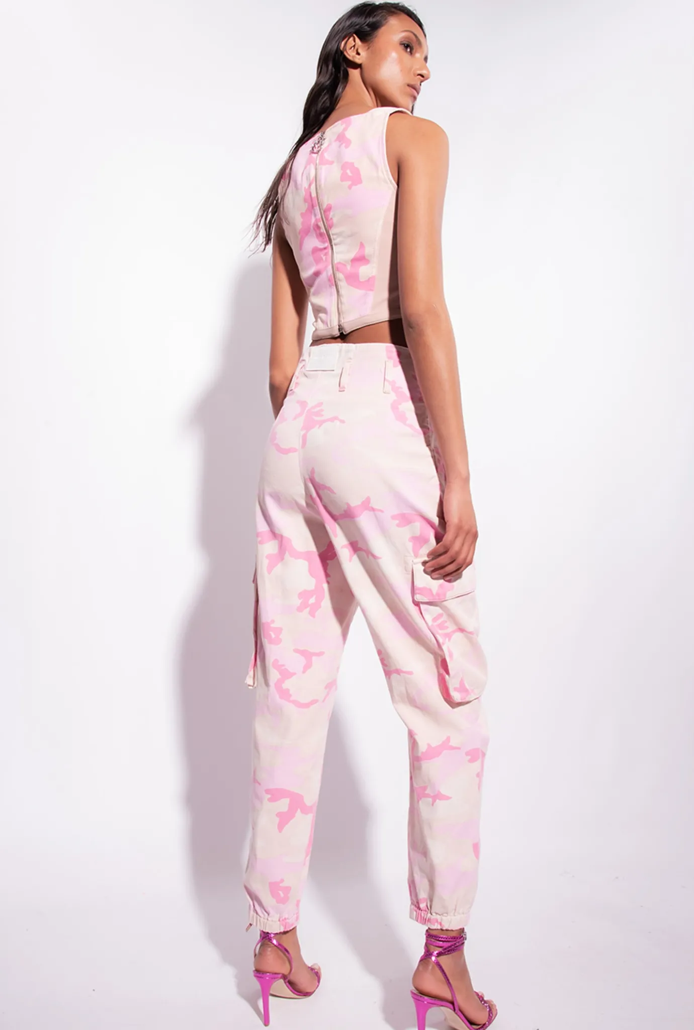 Tailleurs Et Ensembles|PINKO Top Bustier En Bull A Motif Camouflage Mult. Nude/Rose