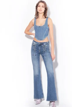 Topwear|PINKO Top Bustier En Denim Delavage Moyen Fonce