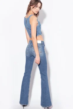 Topwear|PINKO Top Bustier En Denim Delavage Moyen Fonce