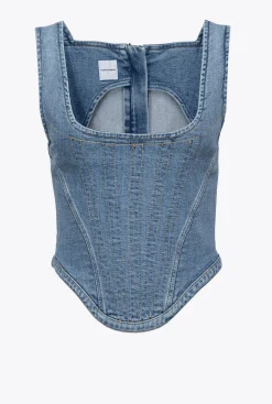 Topwear|PINKO Top Bustier En Denim Delavage Moyen Fonce