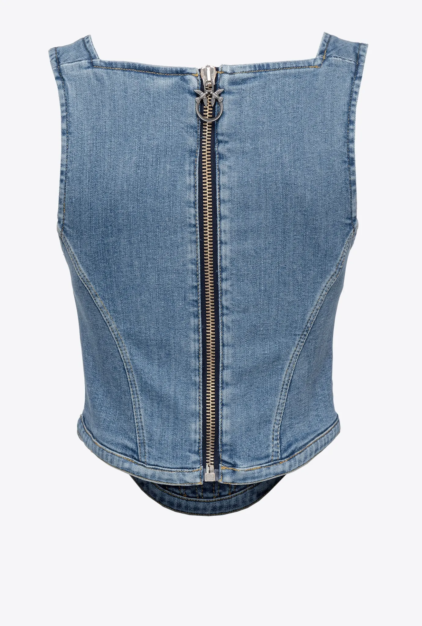 Topwear|PINKO Top Bustier En Denim Delavage Moyen Fonce