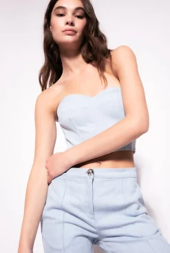 Tailleurs Et Ensembles|PINKO Top Bustier En Denim Confort Delavage Bleach Down