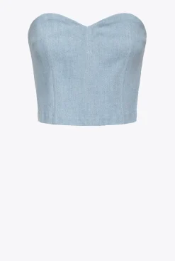 Tailleurs Et Ensembles|PINKO Top Bustier En Denim Confort Delavage Bleach Down