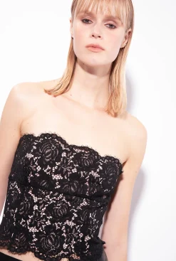 Tailleurs Et Ensembles|PINKO Top Bustier En Dentelle Noir Limousine