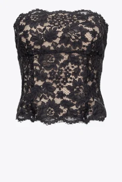 Tailleurs Et Ensembles|PINKO Top Bustier En Dentelle Noir Limousine