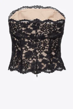 Tailleurs Et Ensembles|PINKO Top Bustier En Dentelle Noir Limousine