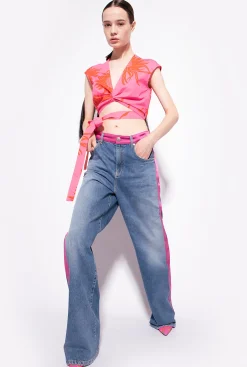 Topwear|PINKO Top Ceinture A Imprime Grande Fleur Rose/Rouge
