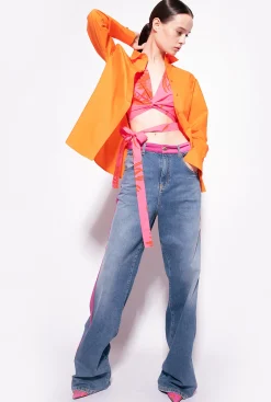 Topwear|PINKO Top Ceinture A Imprime Grande Fleur Rose/Rouge