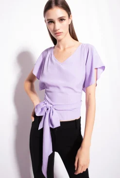 Tailleurs Et Ensembles|PINKO Top Ceinture En Crepe Marocain Violet Tulipe