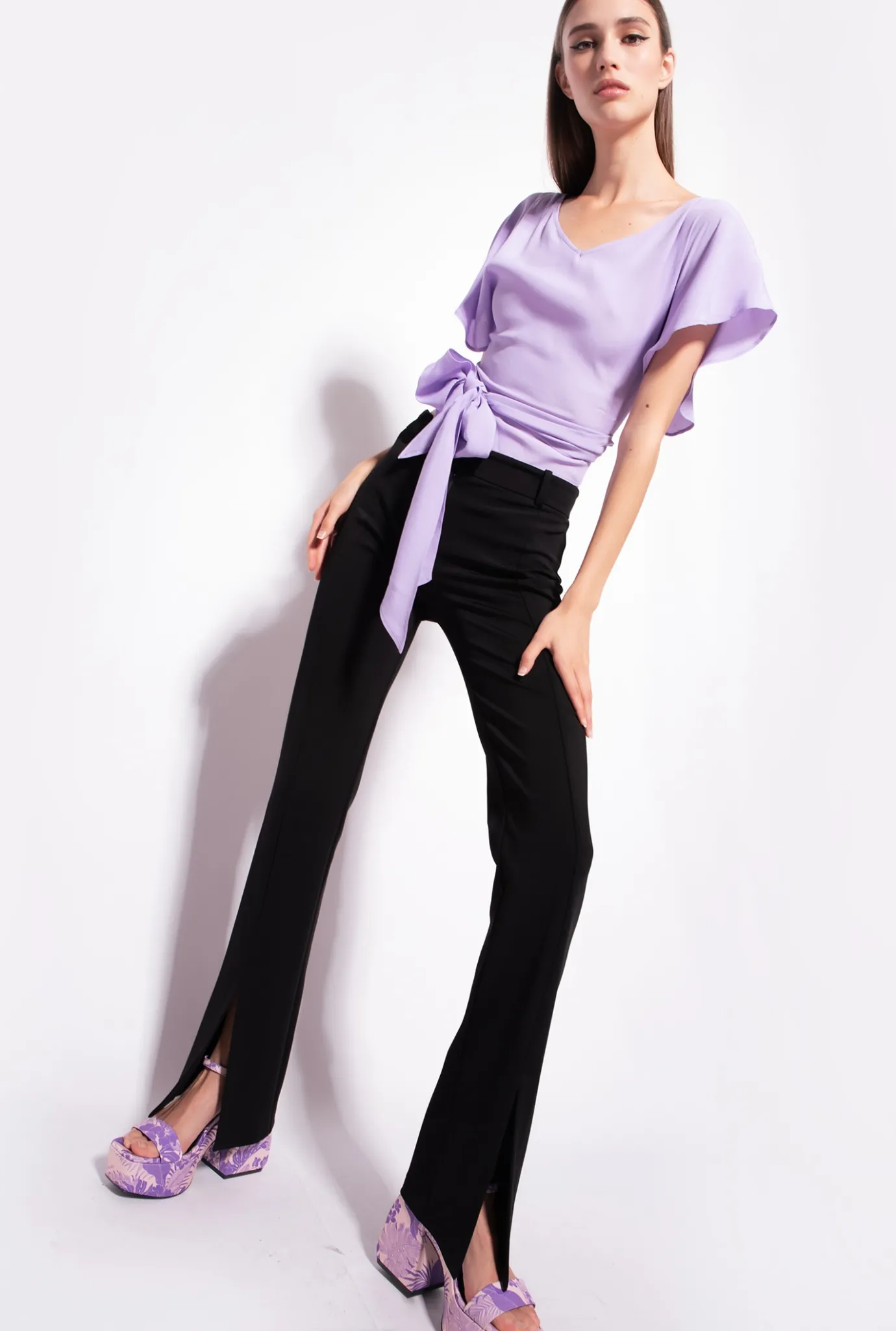 Tailleurs Et Ensembles|PINKO Top Ceinture En Crepe Marocain Violet Tulipe