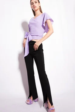 Tailleurs Et Ensembles|PINKO Top Ceinture En Crepe Marocain Violet Tulipe