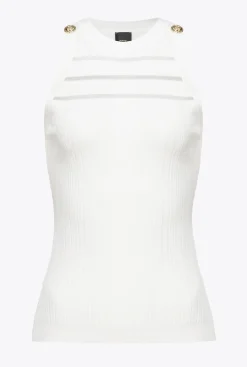 Tailleurs Et Ensembles|PINKO Top Cotele A Details Transparents Blanc Soie