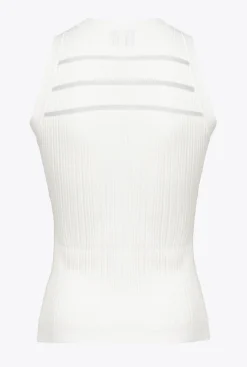 Tailleurs Et Ensembles|PINKO Top Cotele A Details Transparents Blanc Soie