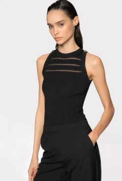 Topwear|PINKO Top Cotele A Details Transparents Noir Limousine