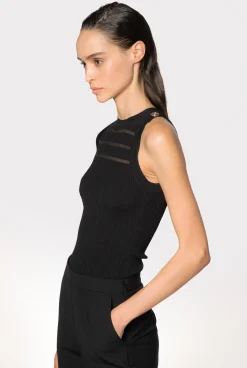 Topwear|PINKO Top Cotele A Details Transparents Noir Limousine