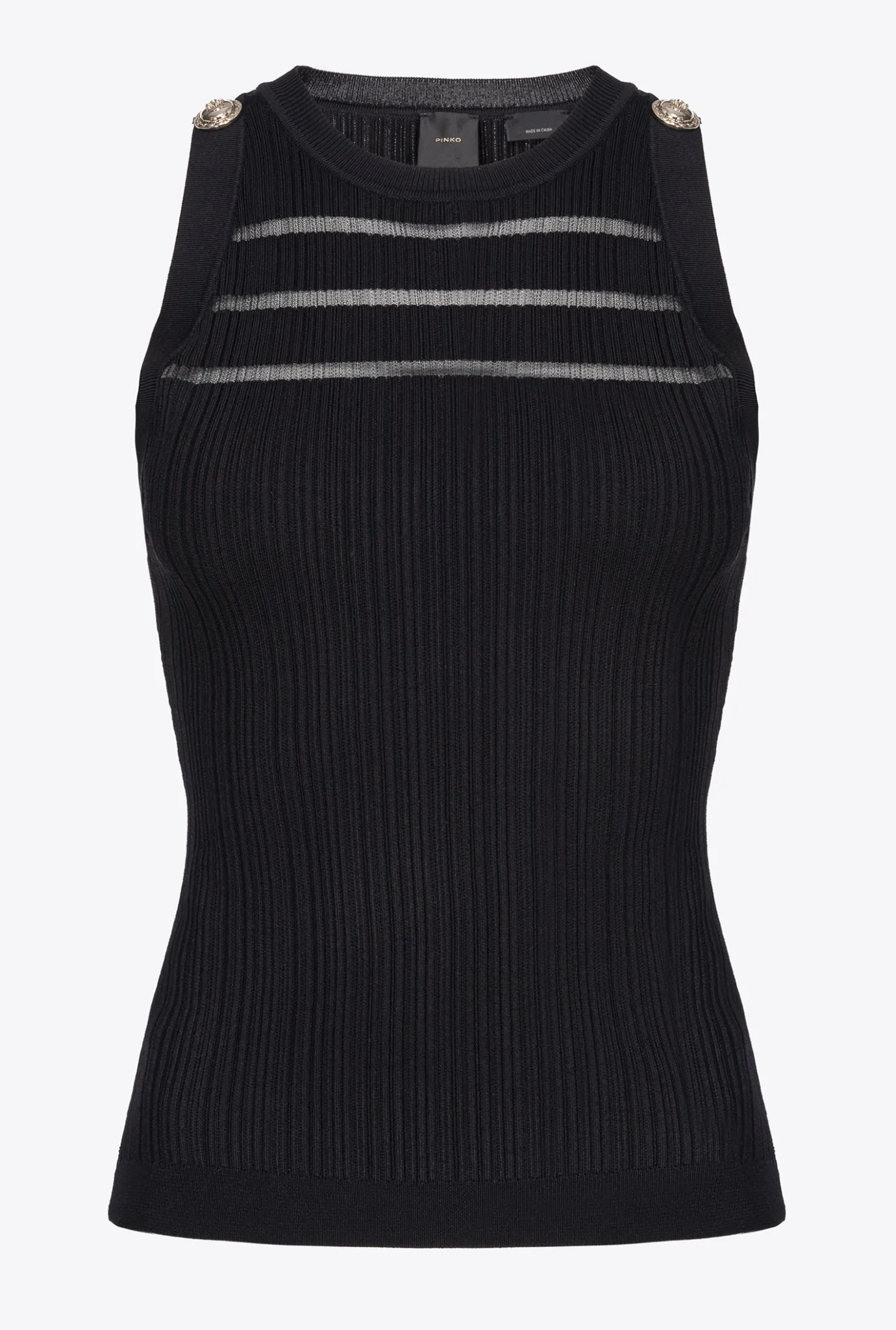 Topwear|PINKO Top Cotele A Details Transparents Noir Limousine