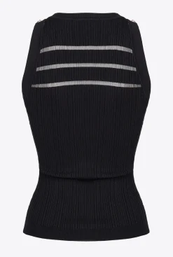 Topwear|PINKO Top Cotele A Details Transparents Noir Limousine
