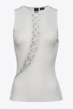 Pièces En Maille|PINKO Top Cotele A Lacets En Lurex Argent-Metallise