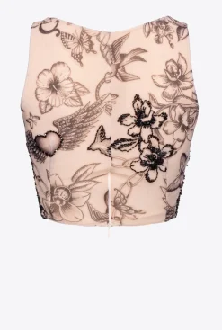 Topwear|PINKO Top Court A Imprime Tatouage Avec Broderies Chair/Noir