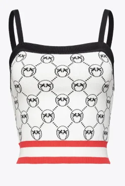 Tailleurs Et Ensembles|PINKO Top Court En Jacquard Monogram Multi. Blanc/Noir/Rouge