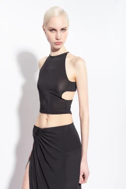 Topwear|PINKO Top Court En Jersey Fluide Noir Limousine