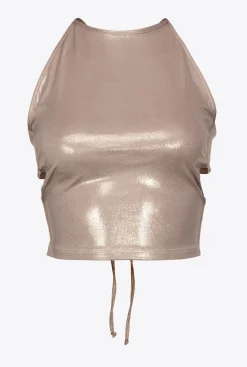 Topwear|PINKO Top Court En Jersey Lame Effet Mouille Beige Champignon