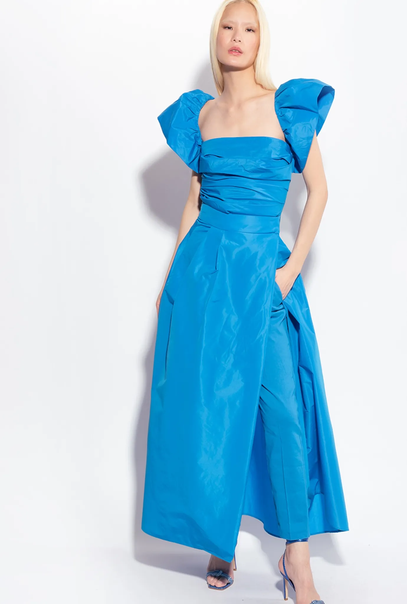 Tailleurs Et Ensembles|PINKO Top Court En Taffetas Bleu Directoire