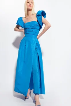Tailleurs Et Ensembles|PINKO Top Court En Taffetas Bleu Directoire