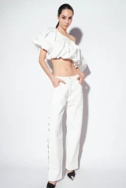 Topwear|PINKO Top Court En Taffetas Galleria Blanc Casse