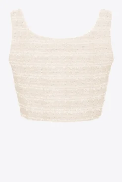 Tailleurs Et Ensembles|PINKO Top Court En Tweed Fantaisie Rose Fume Blanc