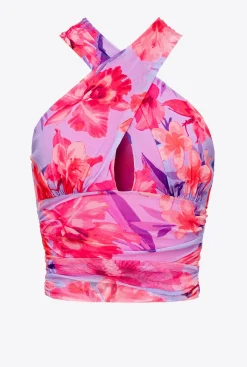 Topwear|PINKO Top Croise A Imprime Floral Tropical Lilas/Rose Clair/Fuchsia