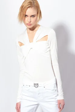 Pièces En Maille|PINKO Top Croise A Manches Longues Blanc Nimbus