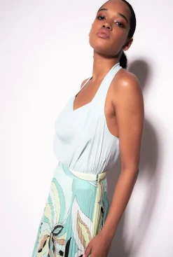 Tailleurs Et Ensembles|PINKO Top Dos Nu Bleu Mousseline