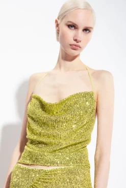 Topwear|PINKO Top Dos Nu A Paillettes Vert - Solfatare
