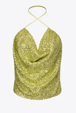 Topwear|PINKO Top Dos Nu A Paillettes Vert - Solfatare