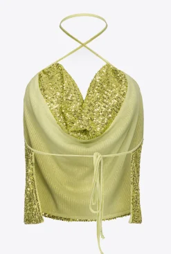 Topwear|PINKO Top Dos Nu A Paillettes Vert - Solfatare