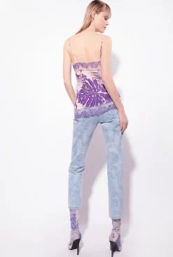 Tailleurs Et Ensembles|PINKO Top En Crepe Marocain A Imprime Tropical Nude/Violet