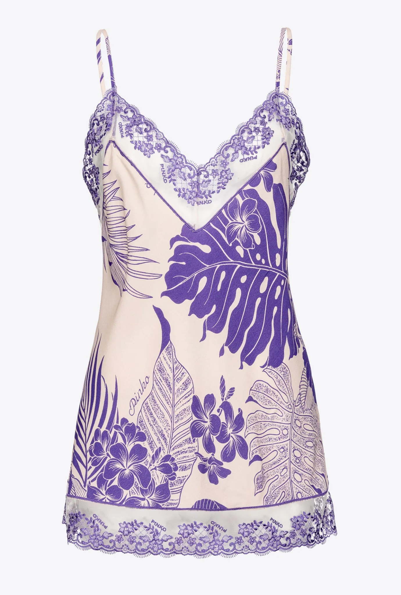 Tailleurs Et Ensembles|PINKO Top En Crepe Marocain A Imprime Tropical Nude/Violet