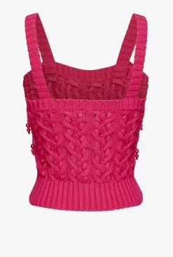Topwear|PINKO Top En Maille A Perles Rouge Framboise