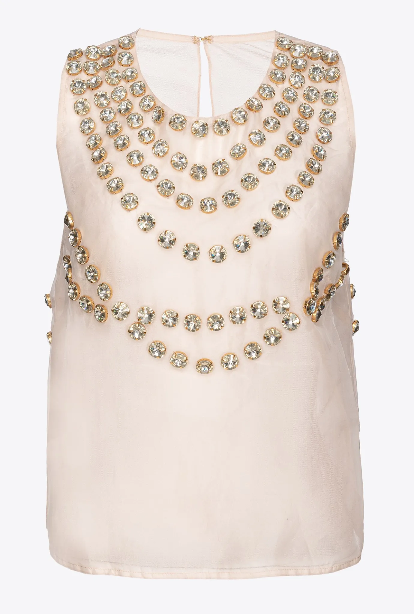 Topwear|PINKO Top En Mousseline A Broderie Brillante Nude/Or