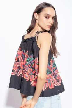 Topwear|PINKO Top En Mousseline A Imprime Tropical Multi. Noir/Rouge