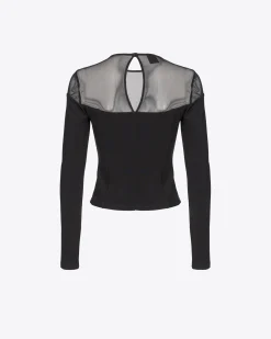 Topwear|PINKO Top En Neoprene Et Tulle Noir Limousine